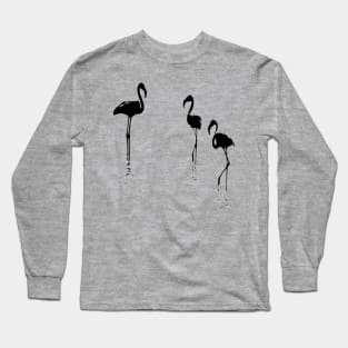 Minimalistic Three Flamingos Silhouette In Black Long Sleeve T-Shirt